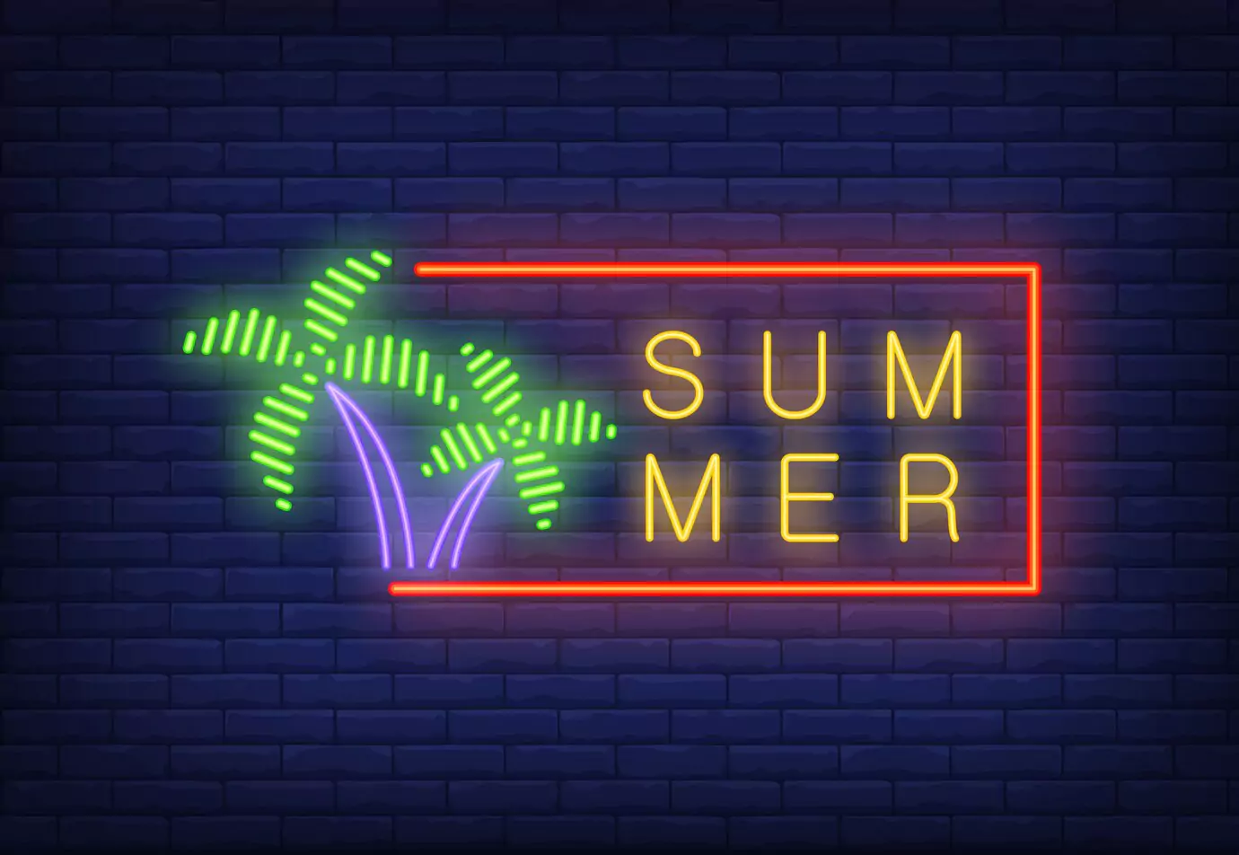 summer-neon-text-frame-palm-trees-seasonal-offer-sale